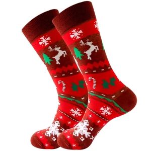 * Christmas Unisex Holiday Breathable Crew Gift Socks Snowflakes Red